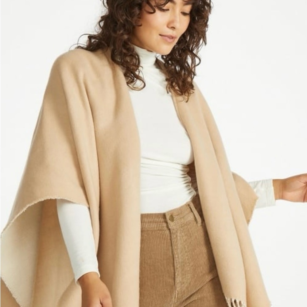 SOLD! OS Reversible Frayed Ruana in New Nude